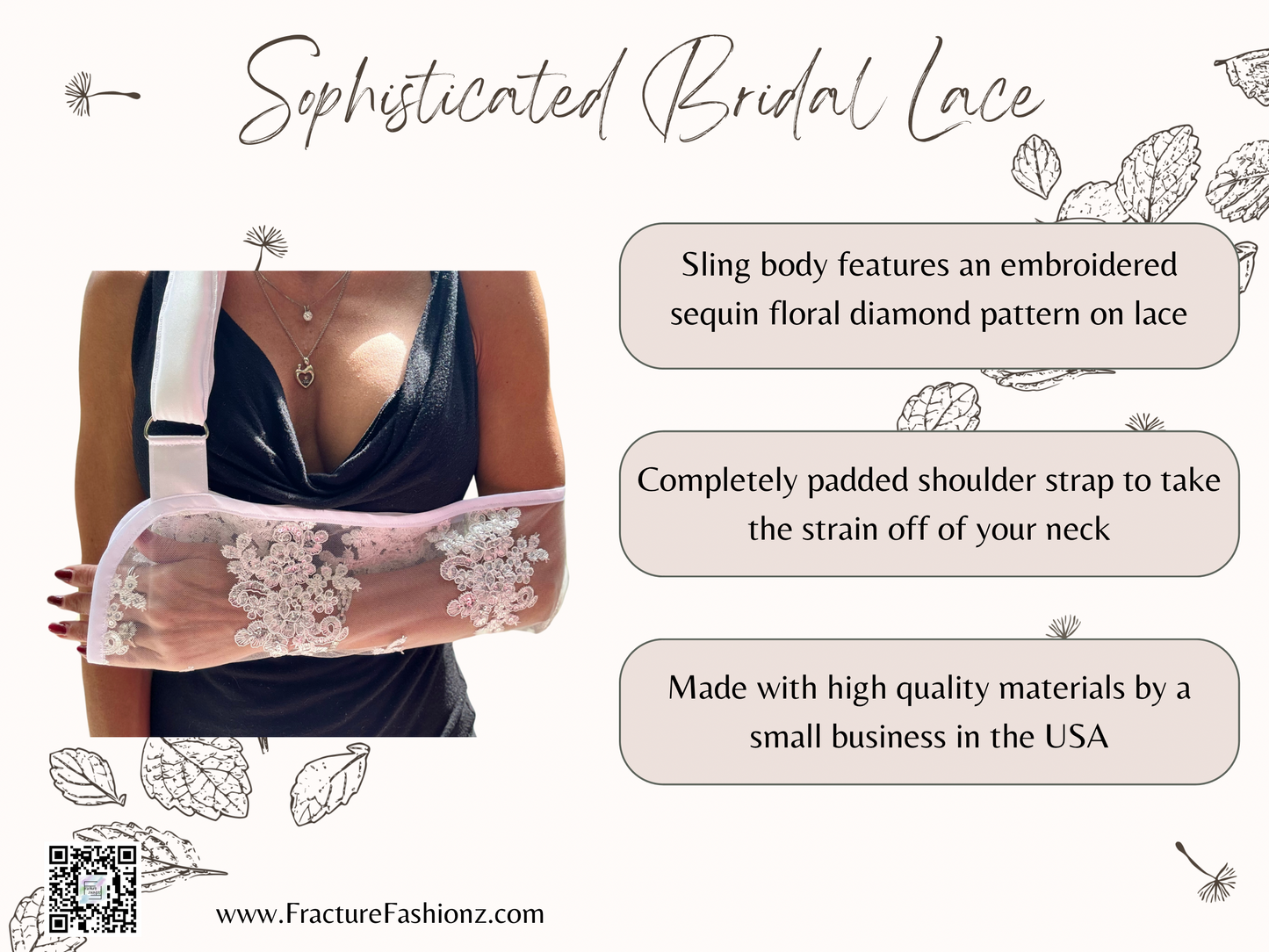Sophisticated Bridal Lace Arm Sling: Embroidered Sequin Floral Diamond Pattern