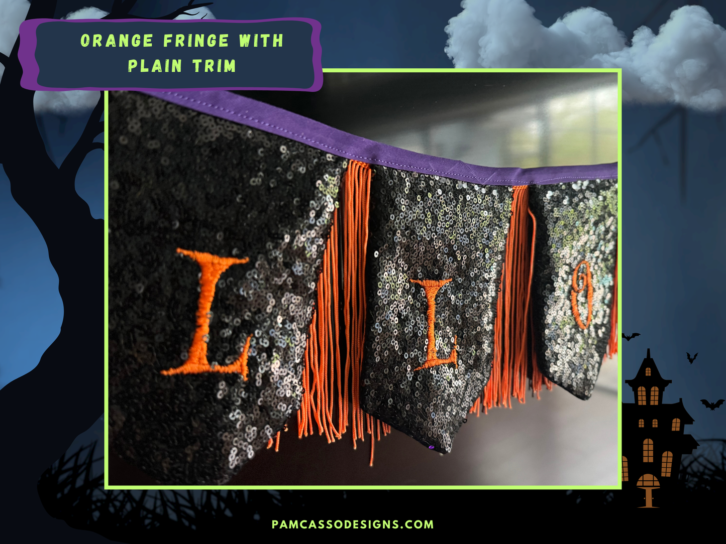 Sparkling Sequins Embroidered Halloween Bunting with Fun Fringe and Embellishments