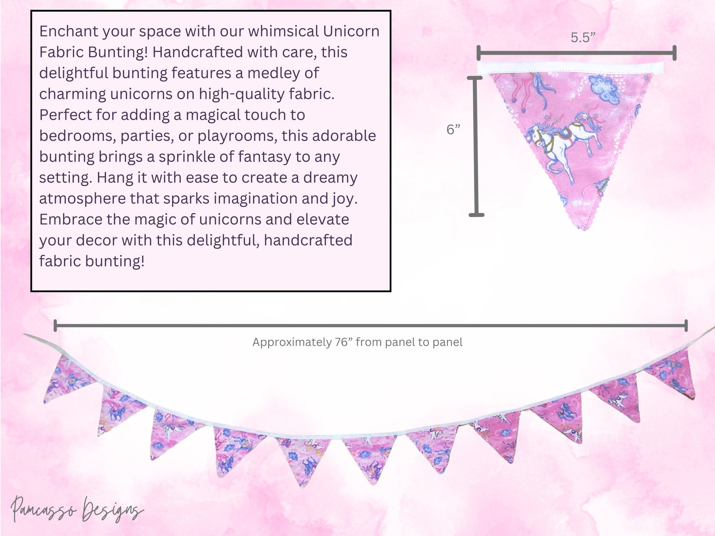 Whimsical Pink Unicorn Bunting, Birthday Party Flags