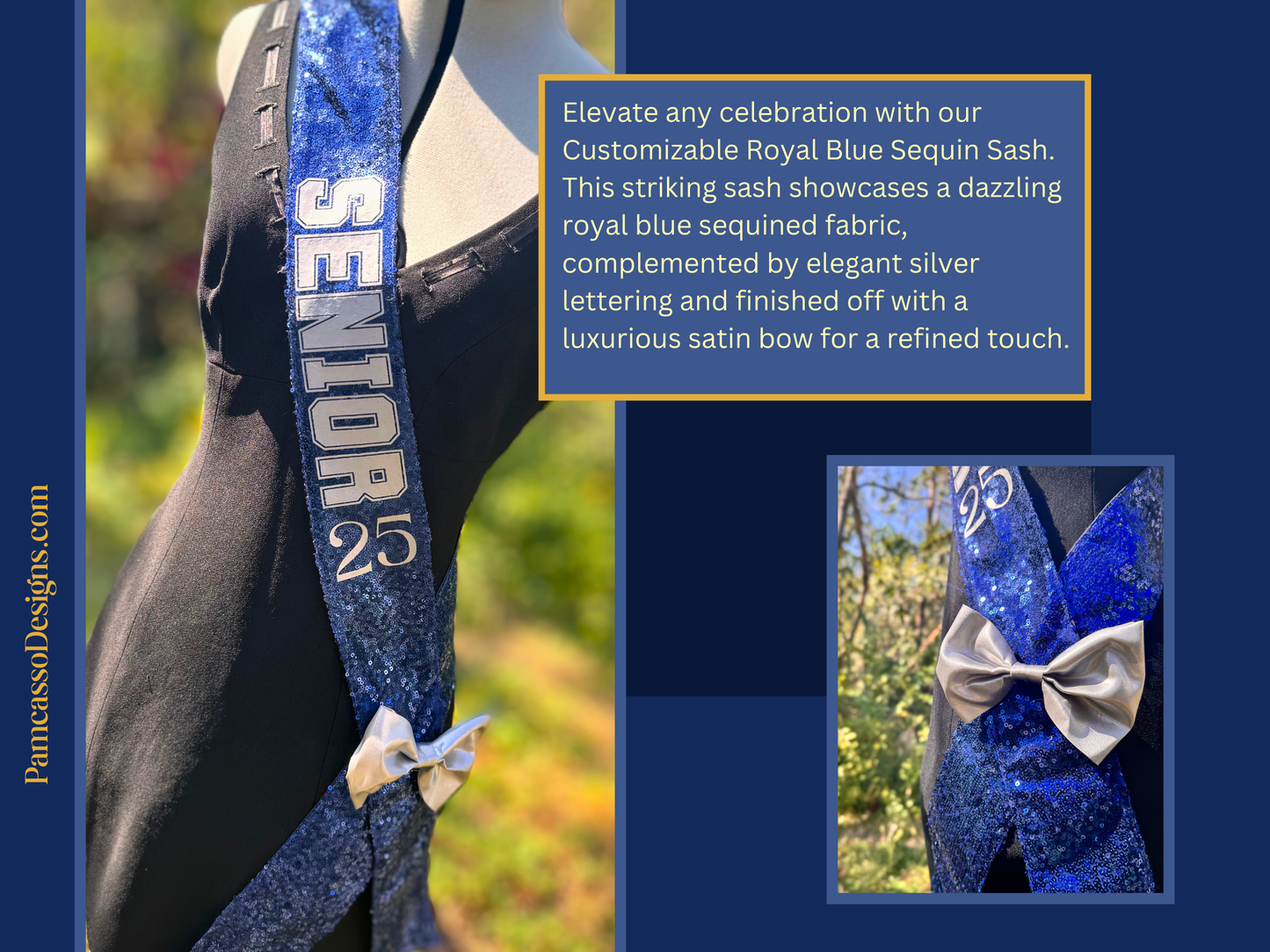 Sash | Elegant Royal Blue Customizable Sash - gradauation stole - party scarf - birthday accessory