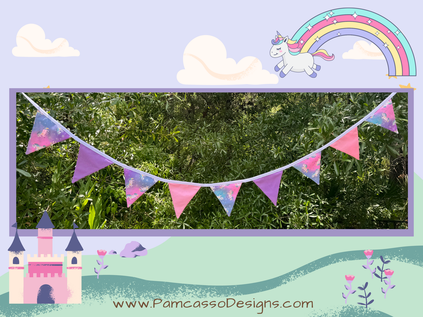 Unicorn Dreams Bunting Garland - Pink Purple Party Decoration, Birthday Party Flags