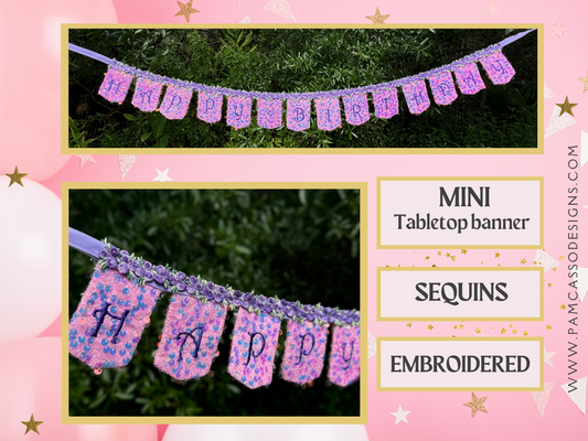 Bunting | MINI Tabletop Pastel Sequins Birthday Bunting: Sparkle and Elegance for Her Special Day