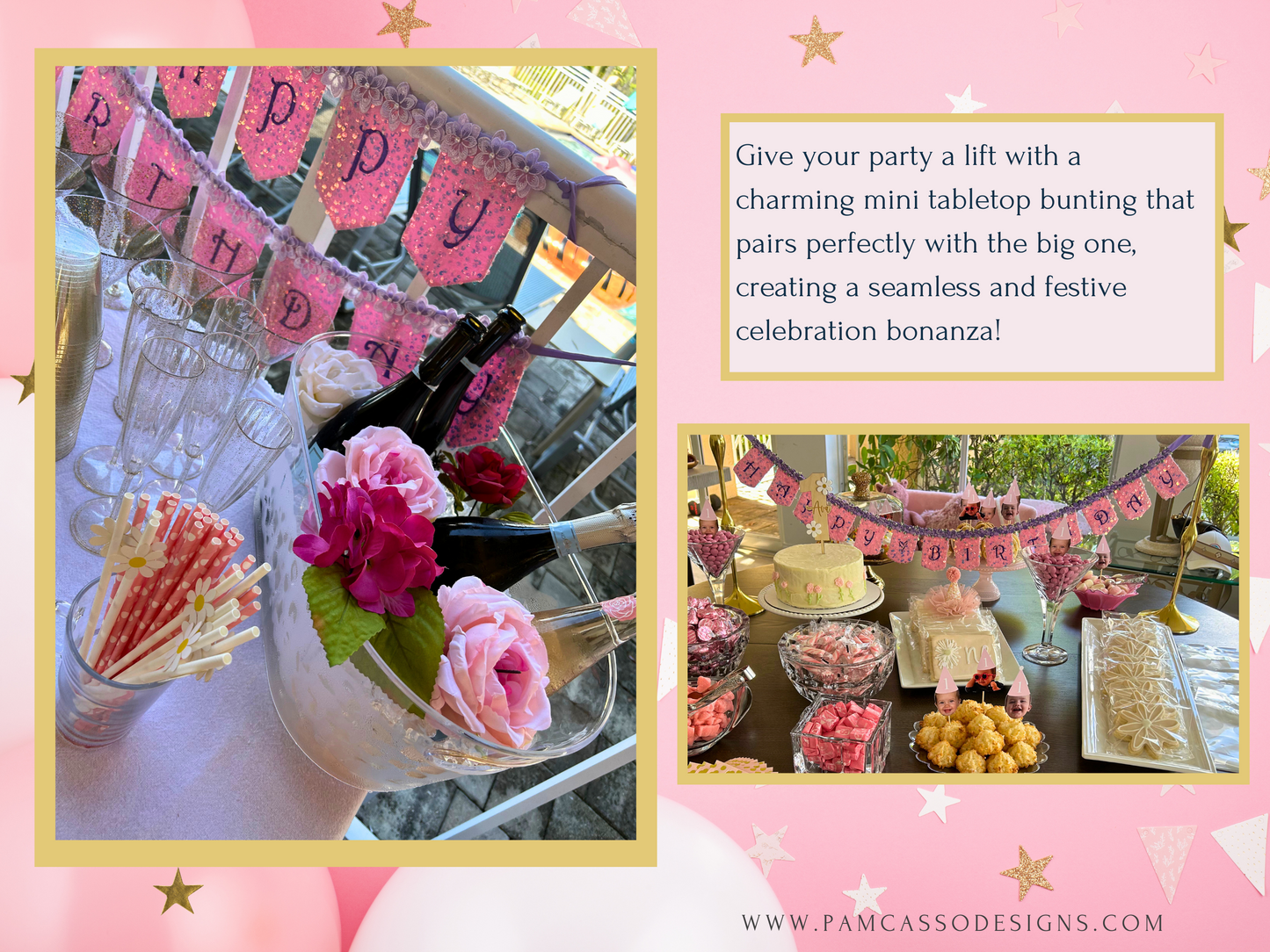 Bunting | Pastel Sequins Birthday Banner: Sparkle Party Flags