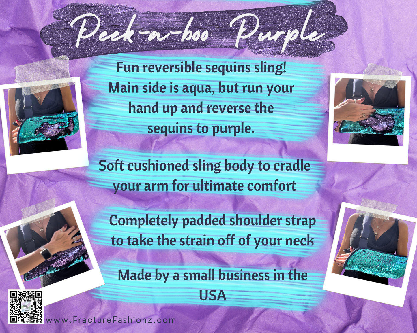 Arm Sling | Peek-a-Boo Purple Reversible Sequins Designer Arm Sling