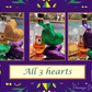 Sequins Puffy Mardi Gras Hearts, Ornaments - Purple Gold Green