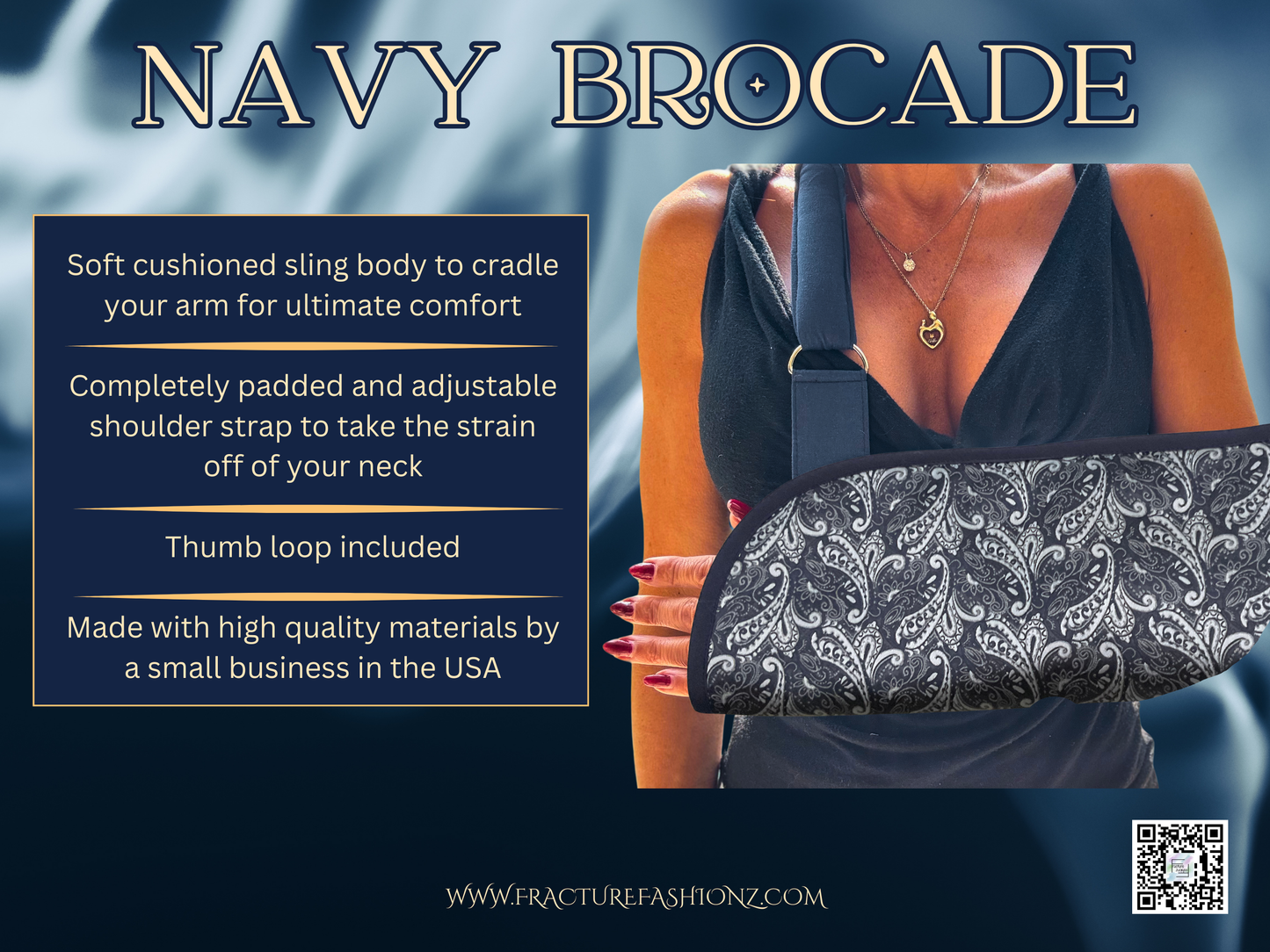 Arm Sling | Navy Brocade Fashion Arm Sling