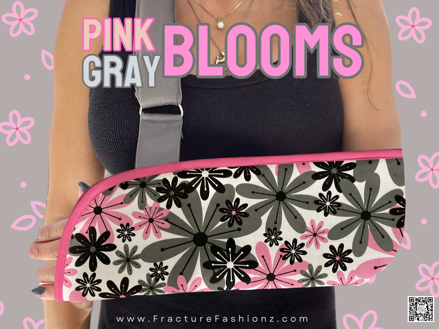 Écharpe de Bras | Écharpe de Bras Motif Fleurs Roses et Grises