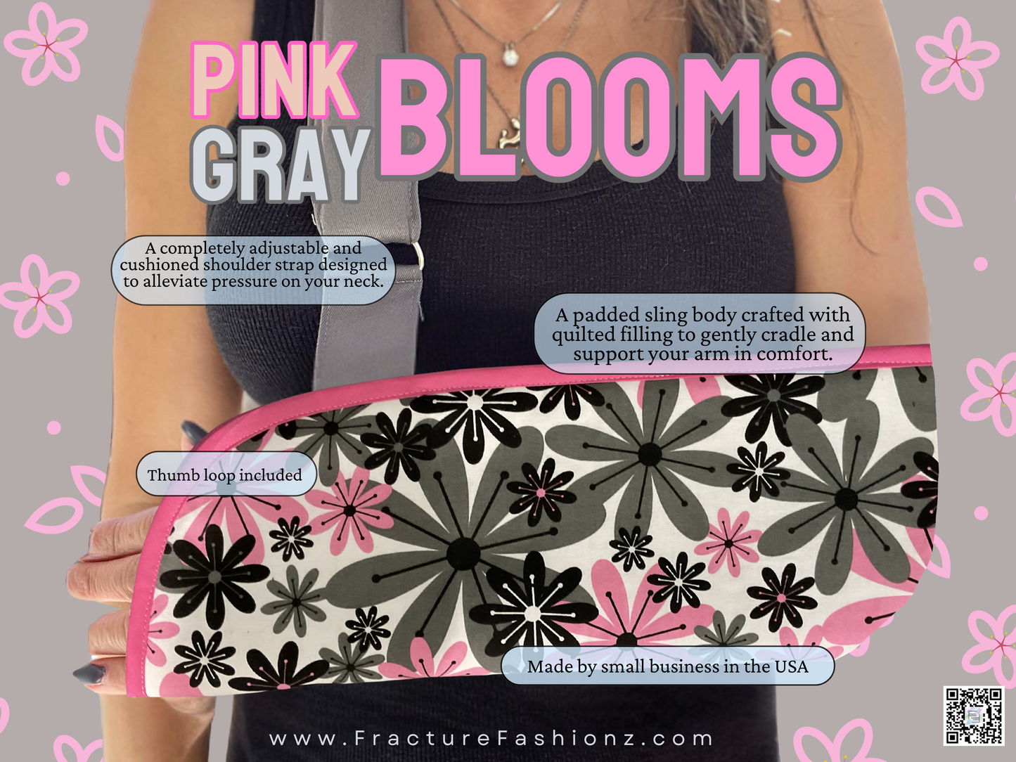 Écharpe de Bras | Écharpe de Bras Motif Fleurs Roses et Grises