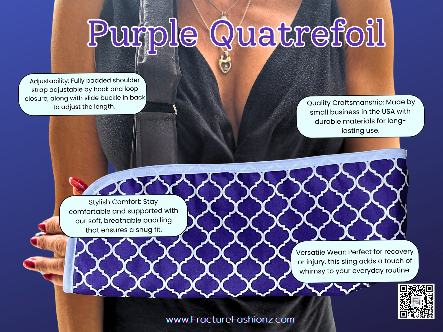 Arm Sling | Purple Quatrefoil Fashion Arm Sling