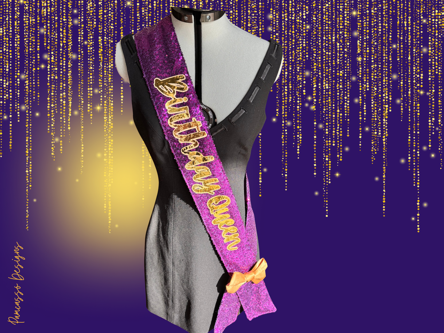 Écharpe | Écharpe personnalisée avec sequins violets royaux et dorés