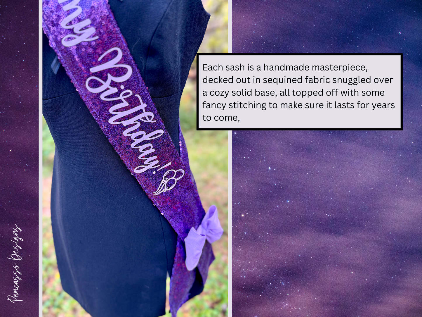 Sash | Personalized Regal Purple Sequin Celebration Sash Stole with Lavender Bow