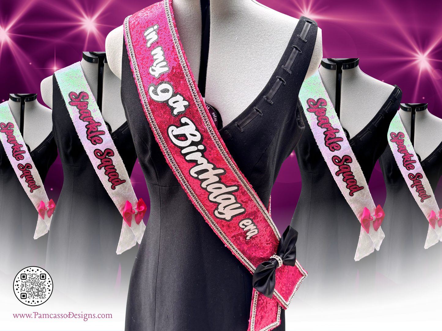 Sash | Birthday Squad Sequin and Rhinestone Fabric Celebration Sash