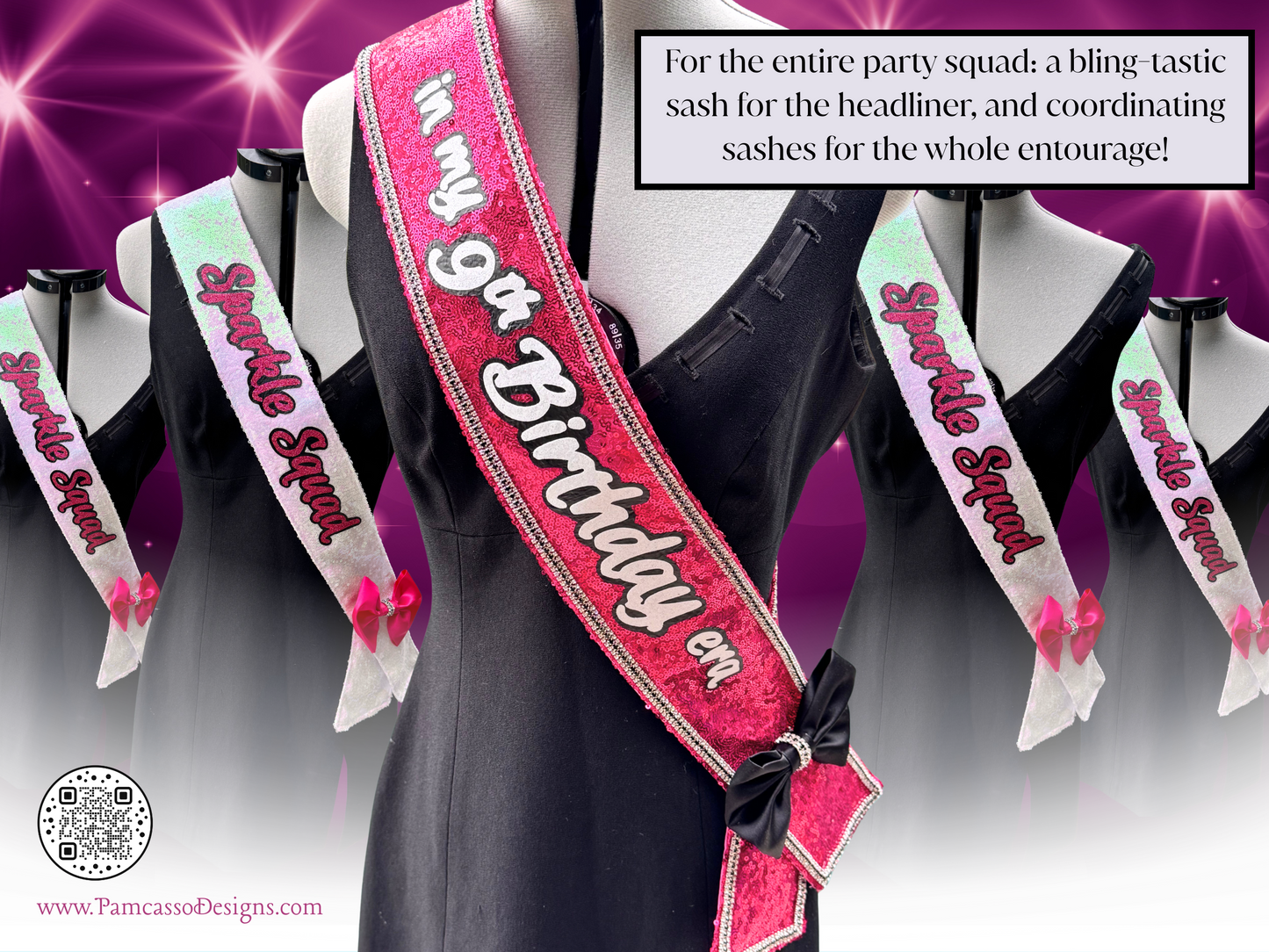 Sash | Birthday Squad Sequin and Rhinestone Fabric Celebration Sash