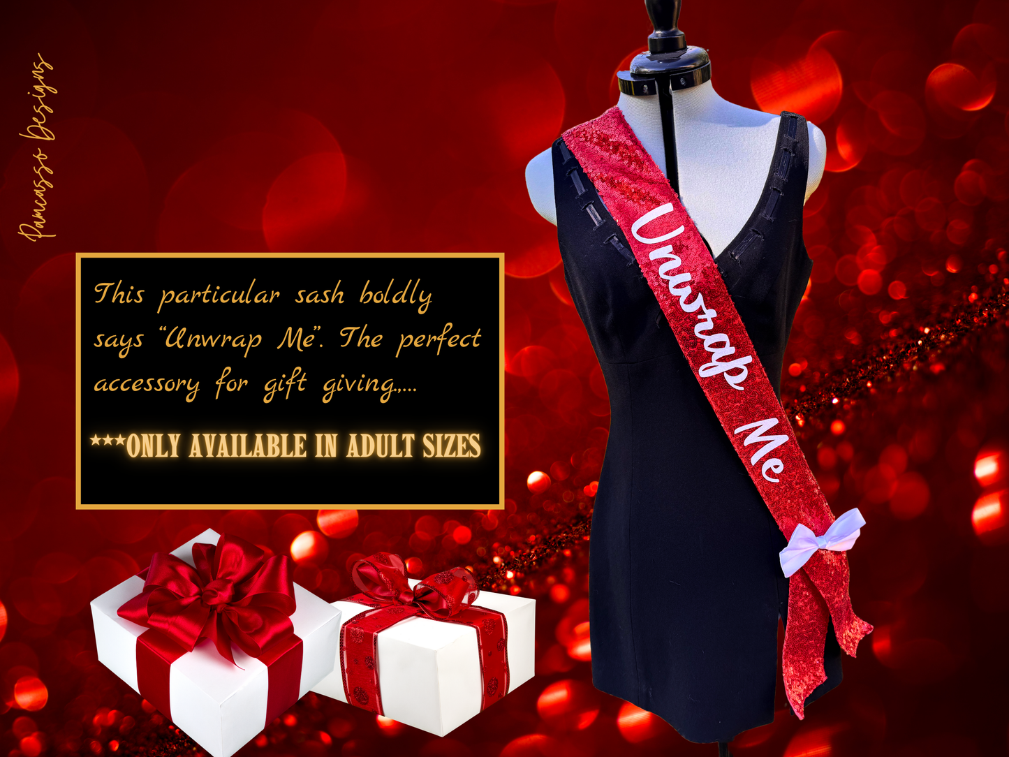 Sash | Personalizable Red Sequin Fabric Sash- Valentines - Custom Birthday Party Sash