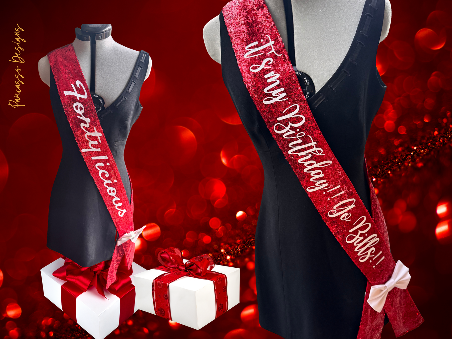 Sash | Personalizable Red Sequin Fabric Sash- Valentines - Custom Birthday Party Sash