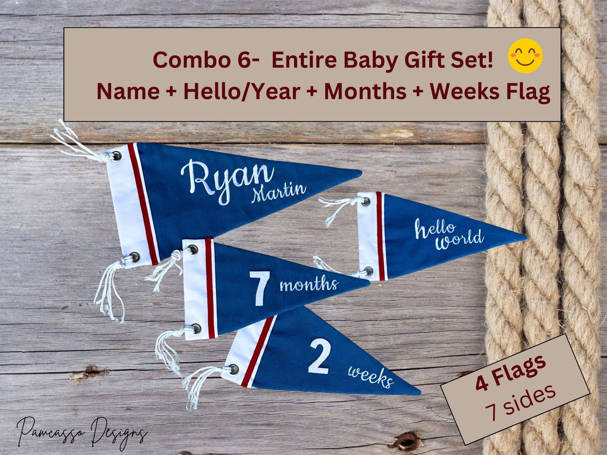 Baby Monthly Milestone Pennant, Denim Flag, Photo prop, Nautical Sailor - Fracture Fashionz