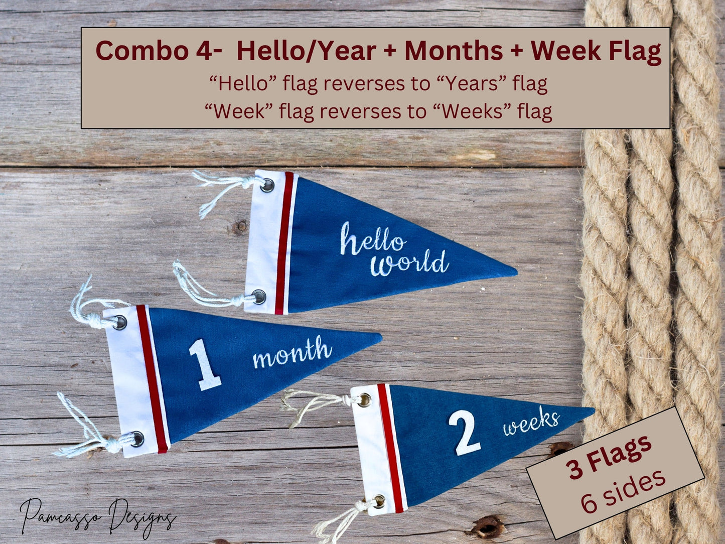 Baby Monthly Milestone Pennant, Denim Flag, Photo prop, Nautical Sailor - Fracture Fashionz