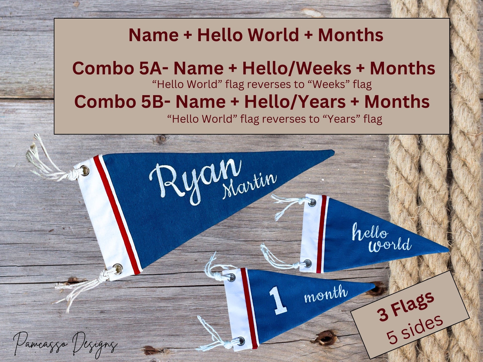 Baby Monthly Milestone Pennant, Denim Flag, Photo prop, Nautical Sailor - Fracture Fashionz