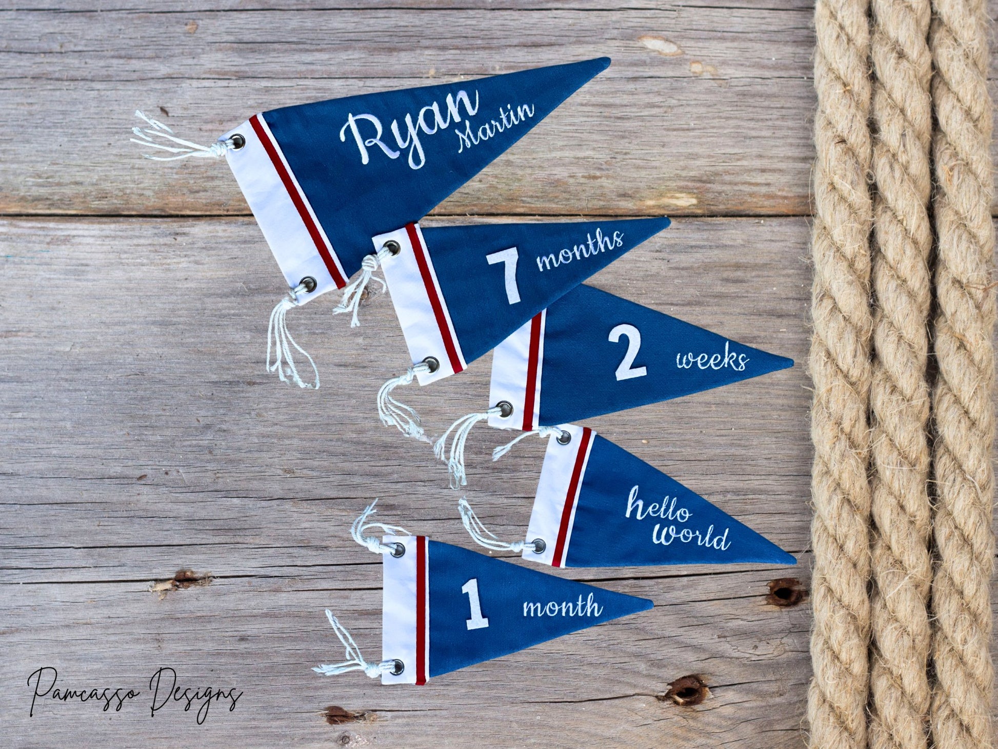 Baby Monthly Milestone Pennant, Denim Flag, Photo prop, Nautical Sailor - Fracture Fashionz