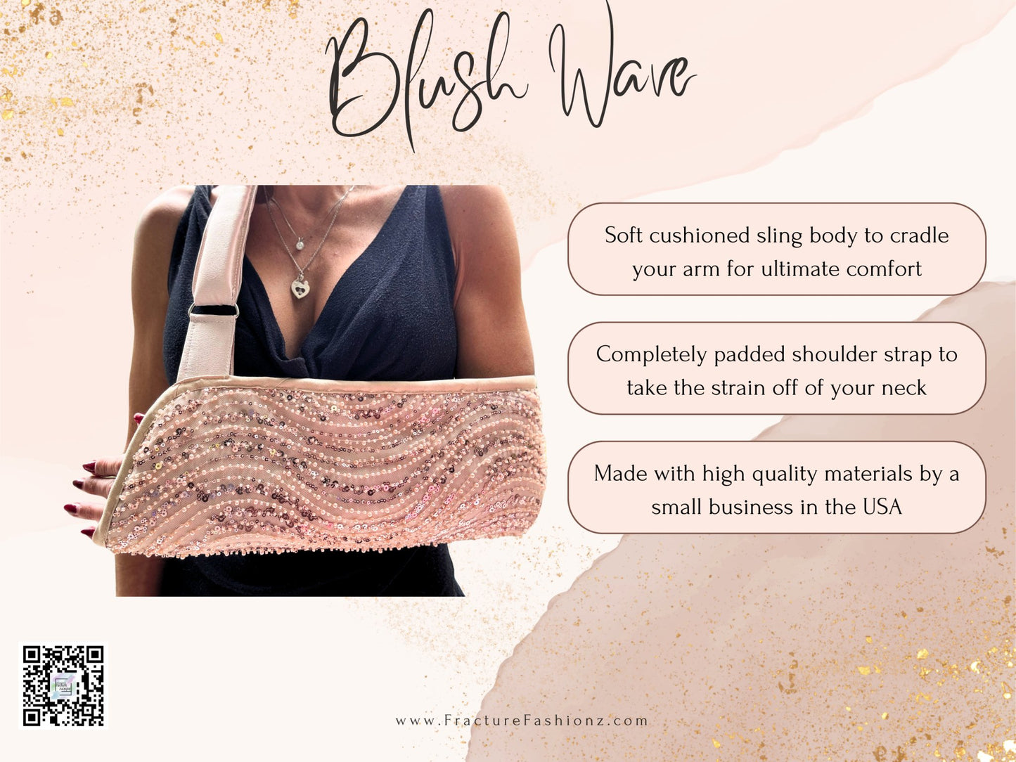 Badgley Mischka Blush Wave: Luxurious Padded Arm Sling - Fracture Fashionz