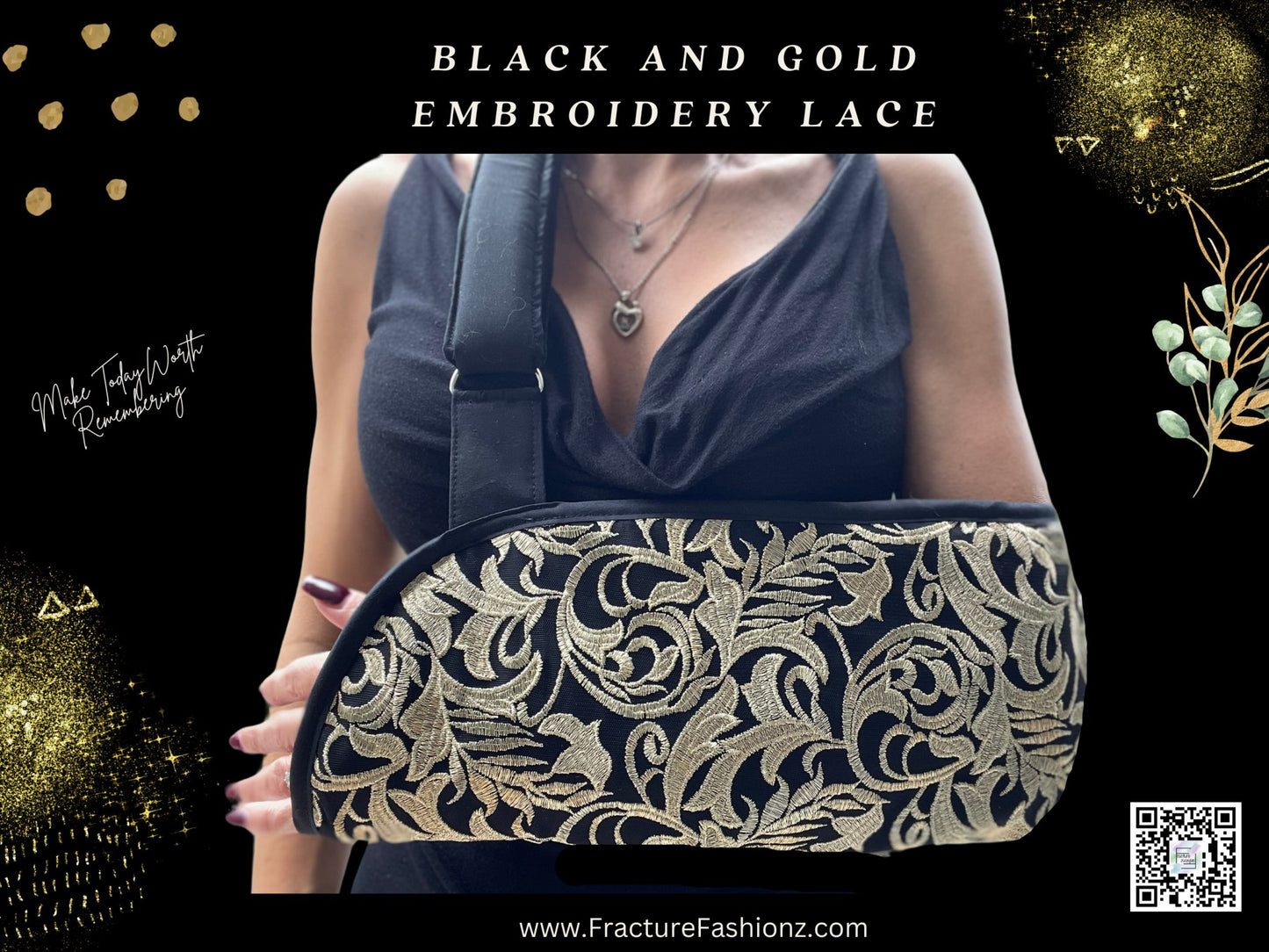 Black and Gold Embroidery Lace Arm Sling - Fracture Fashionz