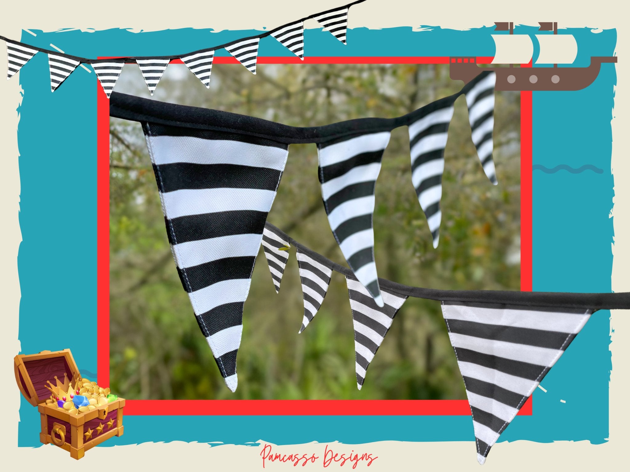 Bunting | Black and White Striped flag buntings
