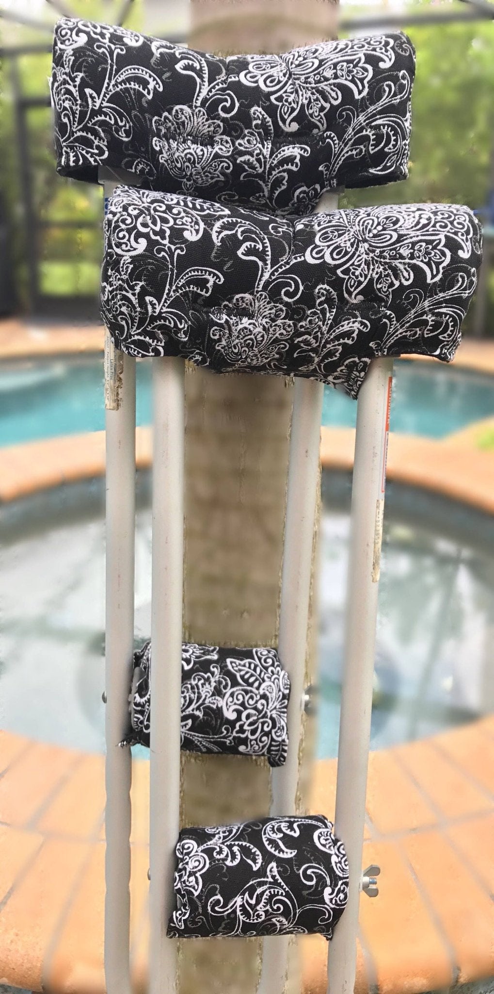 Crutch Cover | Black Damask Padded Crutch Covers