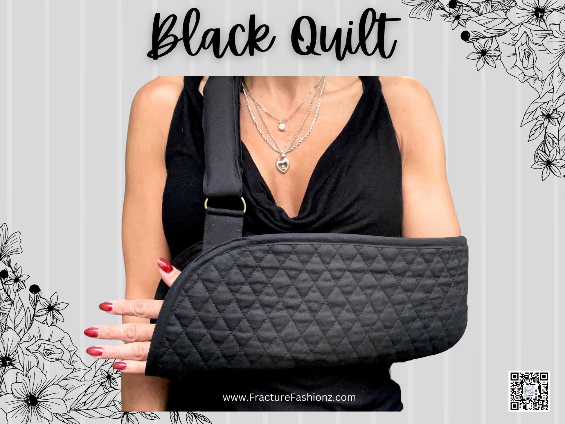 Black Diamond Quilted Arm Sling - Fracture Fashionz