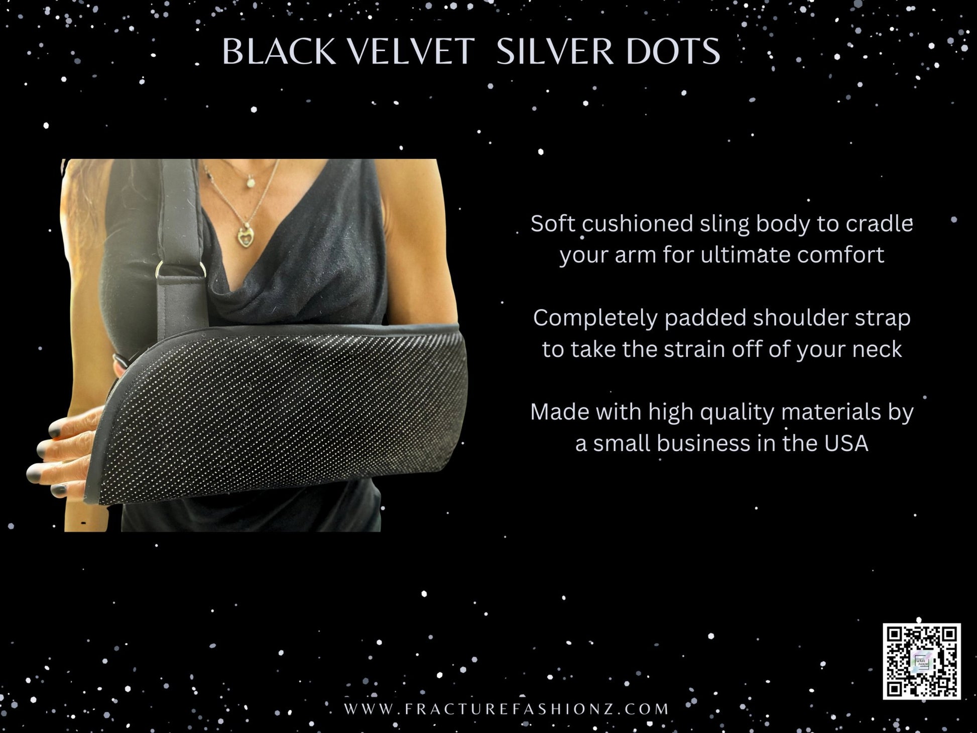 Black Velvet with Silver Dots Arm Sling - Fracture Fashionz