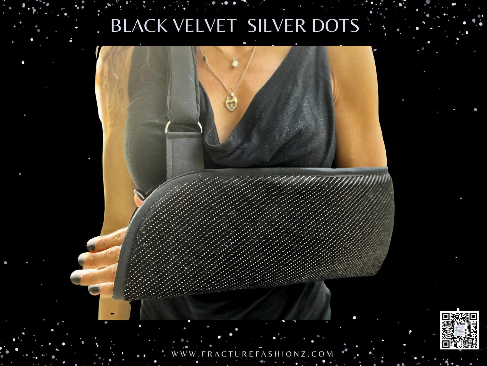 Black Velvet with Silver Dots Arm Sling - Fracture Fashionz