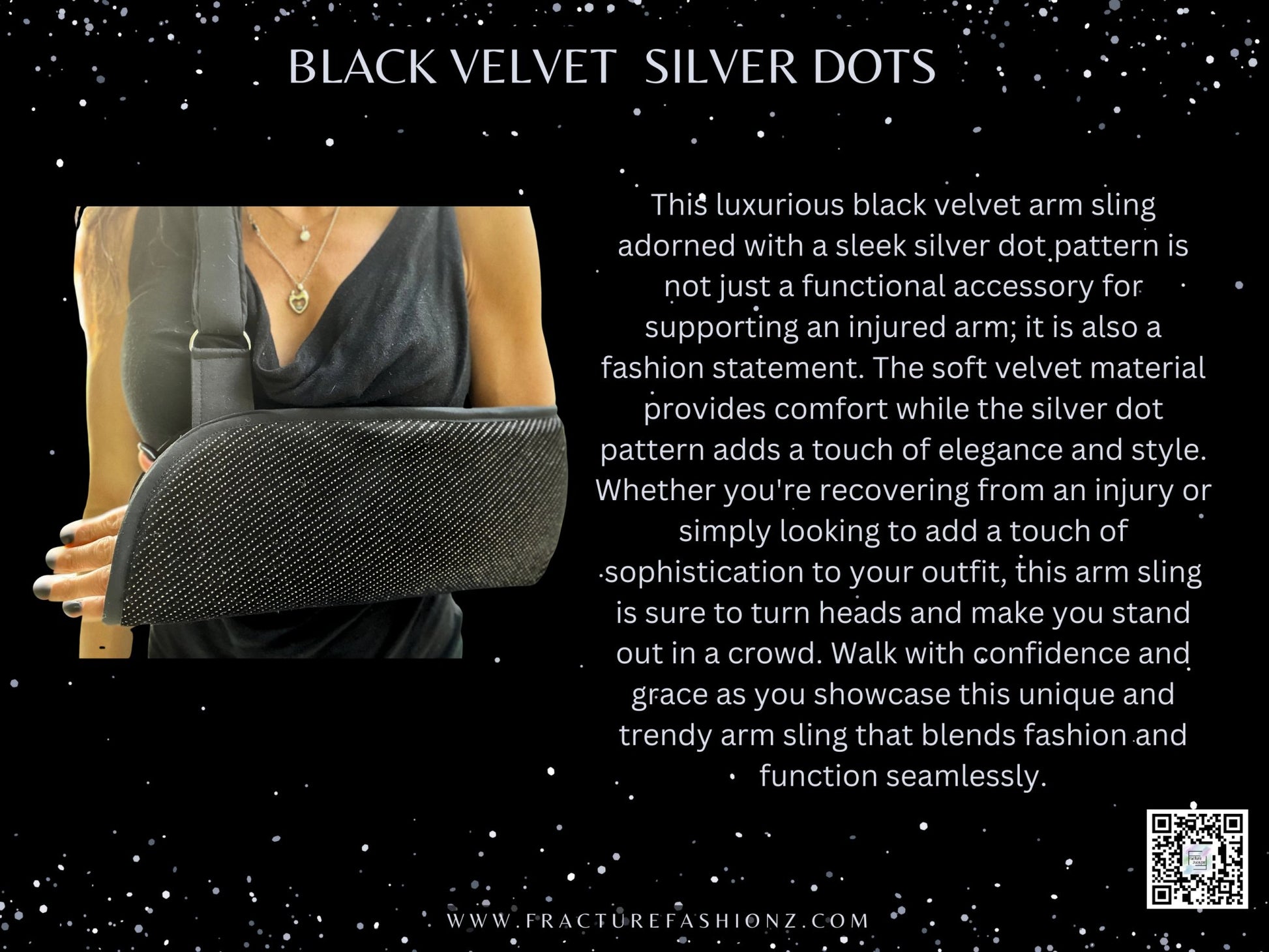 Black Velvet with Silver Dots Arm Sling - Fracture Fashionz