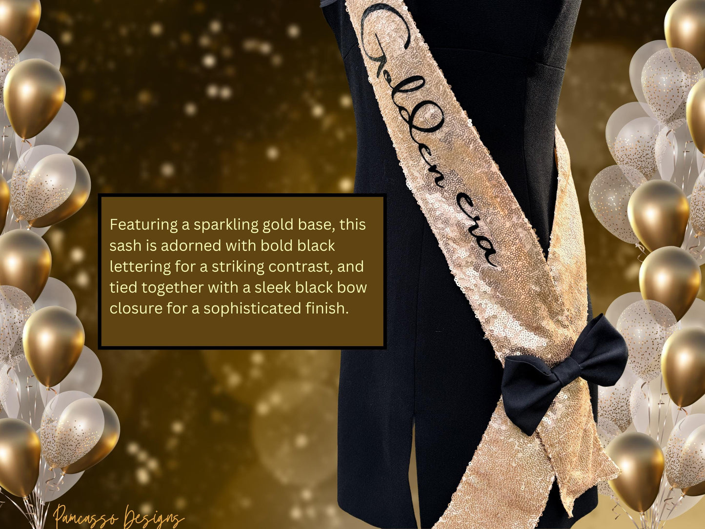 Sash | Champagne Gold Sequins Customizable Party Sash- personalize birthday celebration