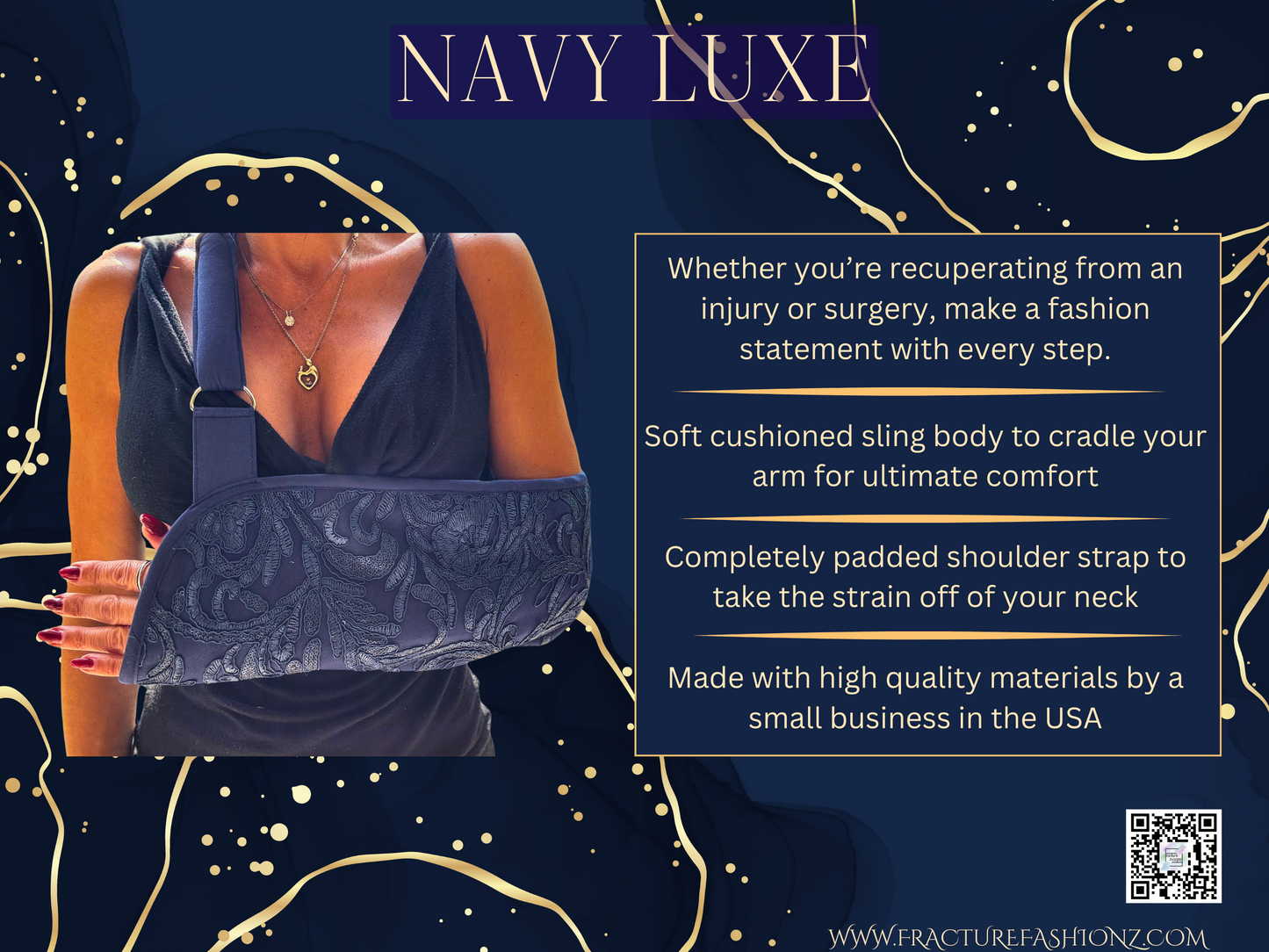 Navy Luxe Sequins and Embroidered Floral Arm Sling