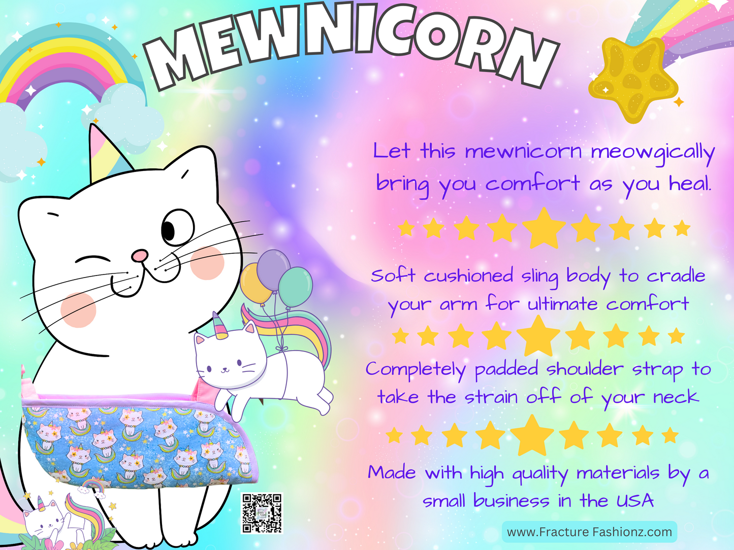 Arm Sling | Mewnicorn Padded Arm Sling- Unicorn Kitty