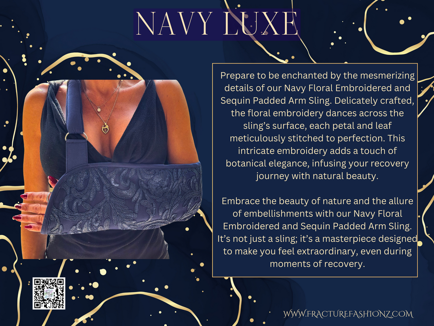 Navy Luxe Sequins and Embroidered Floral Arm Sling