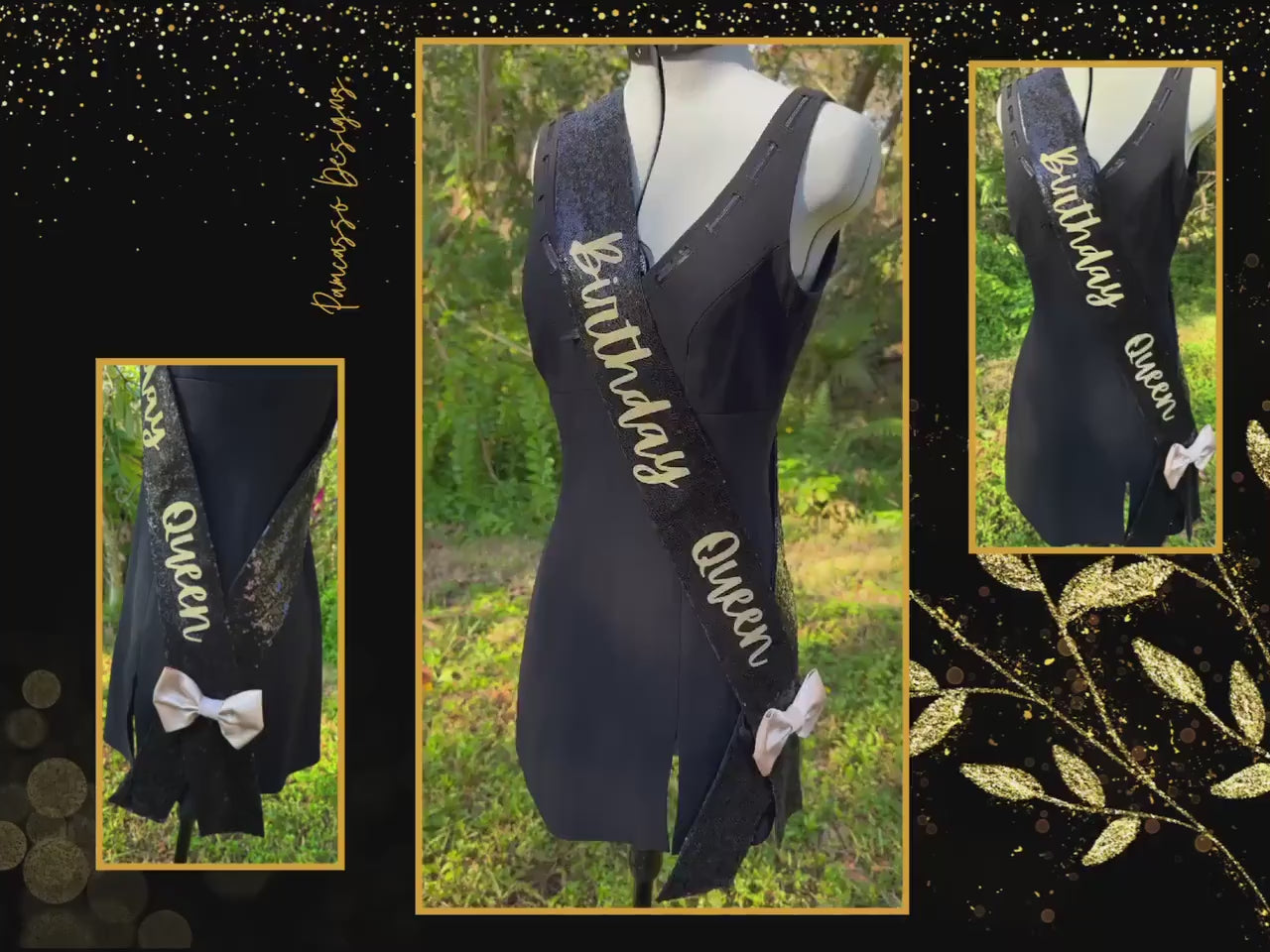 Celebrate in style with this dazzling black sequin “Birthday Queen” sash, designed to make any birthday unforgettable! Crafted with shimmering black sequins, this sash catches the light and adds sparkle to every moment. The bold “Birthday Queen” text stands out beautifully, making it clear who the star of the day is. A luxurious gold satin bow adds an elegant touch, giving a pop of contrast and a touch of sophistication.