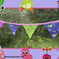 Guirlande | Guirlande de fanions en coton colorée sur le thème des monstres - Décoration de drapeaux de fête