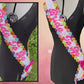 White Sequin Fabric Sash Stole with Colorful Embroidered Flowers & Pink Satin Bow – Customizable Celebration Sash - Sweet 16 - Birthday